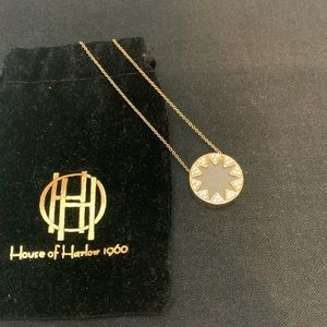 House of Harlow 1960 Small Leather Sunburst Pendant  Necklace Light Brown